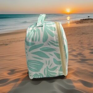 VTG Y2K Insulated Lunch Bag 9" x 9" x 6" Abstract Hawaiin Palms Mint Green&White